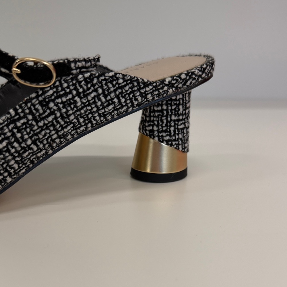 Charles & Keith Black and White Tweed Slingback Heels - Picture 4 of 6